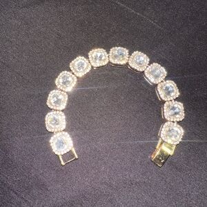 Gold Plated Iced Out Baguette Bracelet 7.5” New